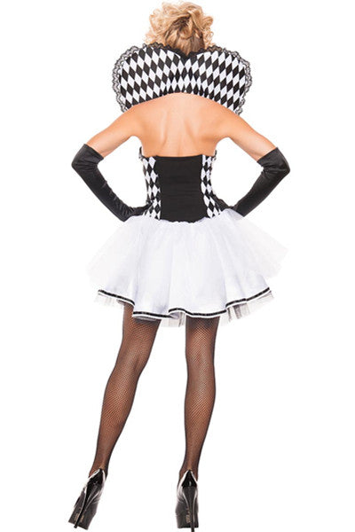 Three-piece Black And White Heart Printed Adult Make Up Costumes