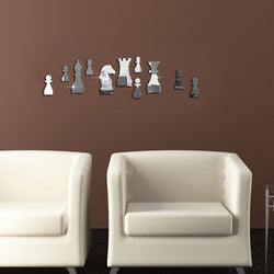 Playful Artistic Wall Decor with Mirror Wall Decal Silver - 11 Chess Pieces