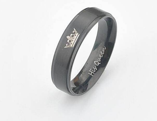 Black plated color stainless steel HIS QUEEN and HER KING couple rings for lovers