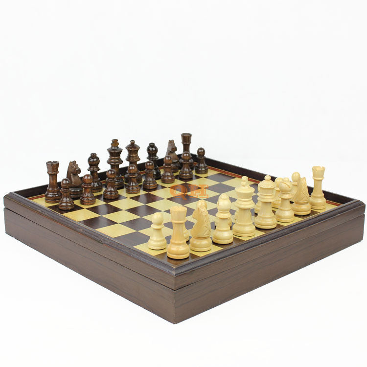 High quality wooden table chess set with felt bottom and storage for the pieces