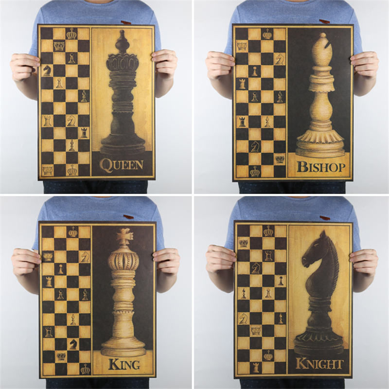 Vintage chess kraft paper retro wall sticker art