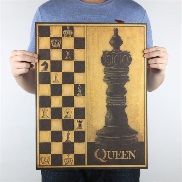 Vintage chess kraft paper retro wall sticker art