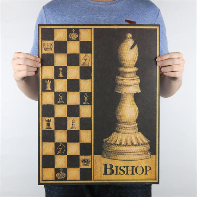 Vintage chess kraft paper retro wall sticker art