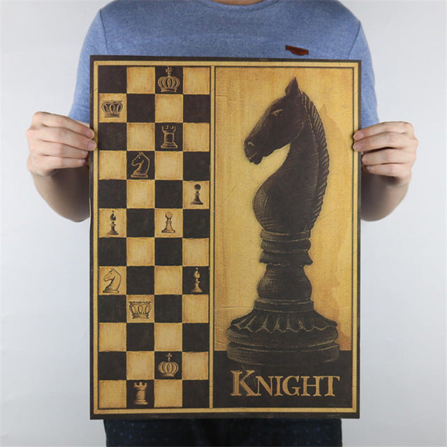 Vintage chess kraft paper retro wall sticker art