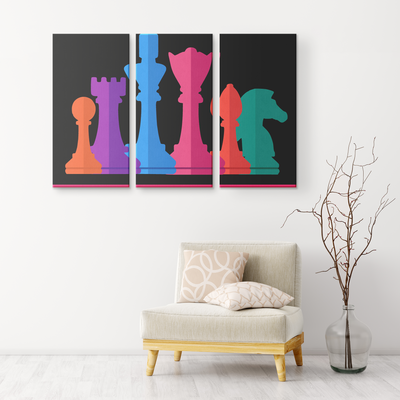 Chess warriors - colorful 3 piece canvas wall art