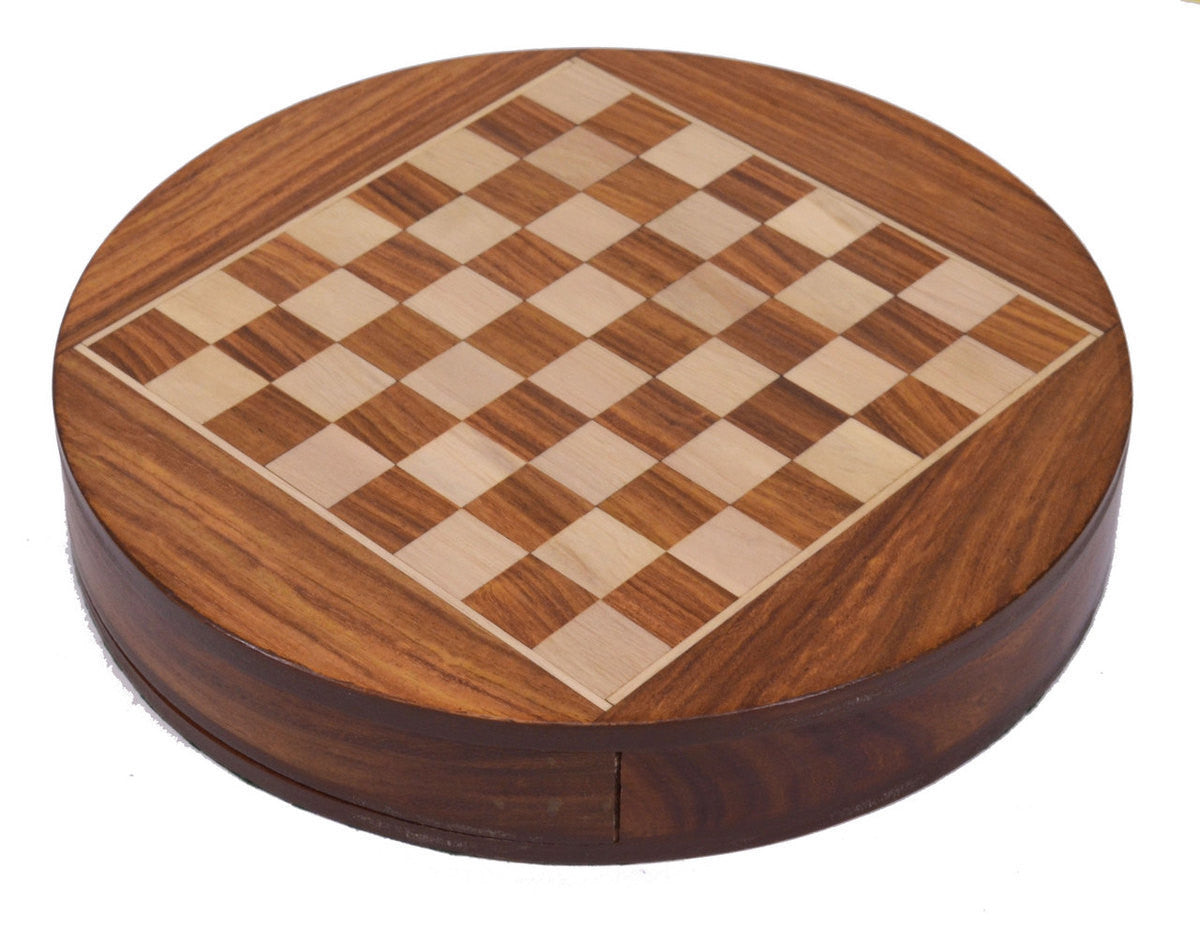 9" Round Magnetic Travel Wooden Chess Set
