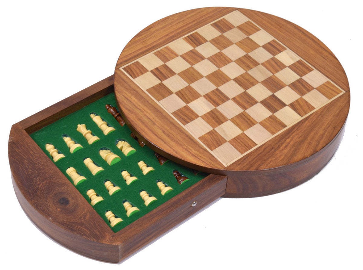 9" Round Magnetic Travel Wooden Chess Set
