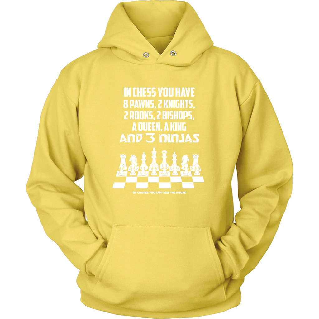 8 Pawns, 2 knights, 2 rooks , 2 bishops, a queen , a king and 3 ninjas - Unisex Hoodie