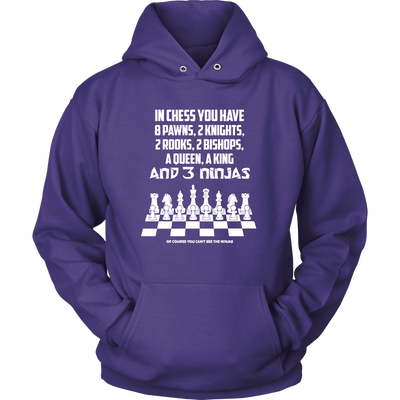 8 Pawns, 2 knights, 2 rooks , 2 bishops, a queen , a king and 3 ninjas - Unisex Hoodie
