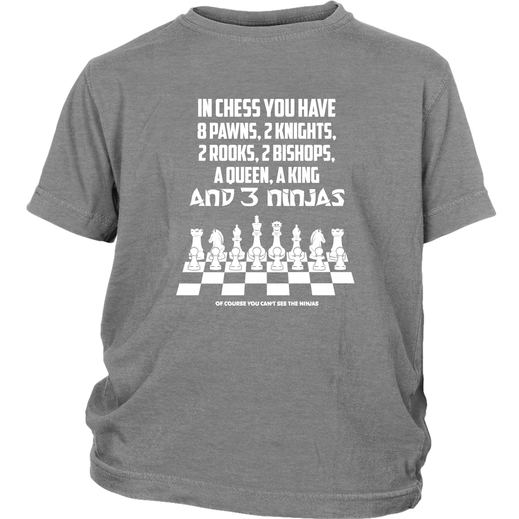 8 Pawns, 2 knights, 2 rooks , 2 bishops, a queen , a king and 3 ninjas - Youth T-Shirt
