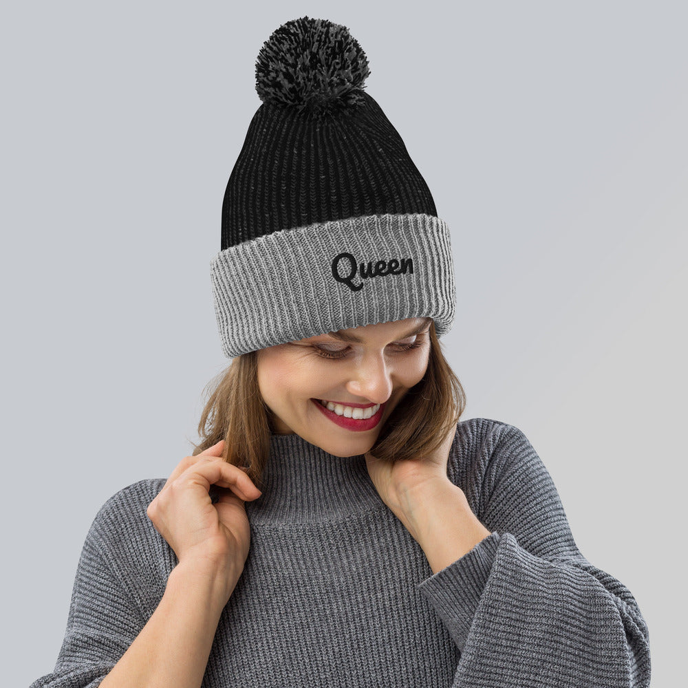 Queen embroidered Pom-Pom Beanie