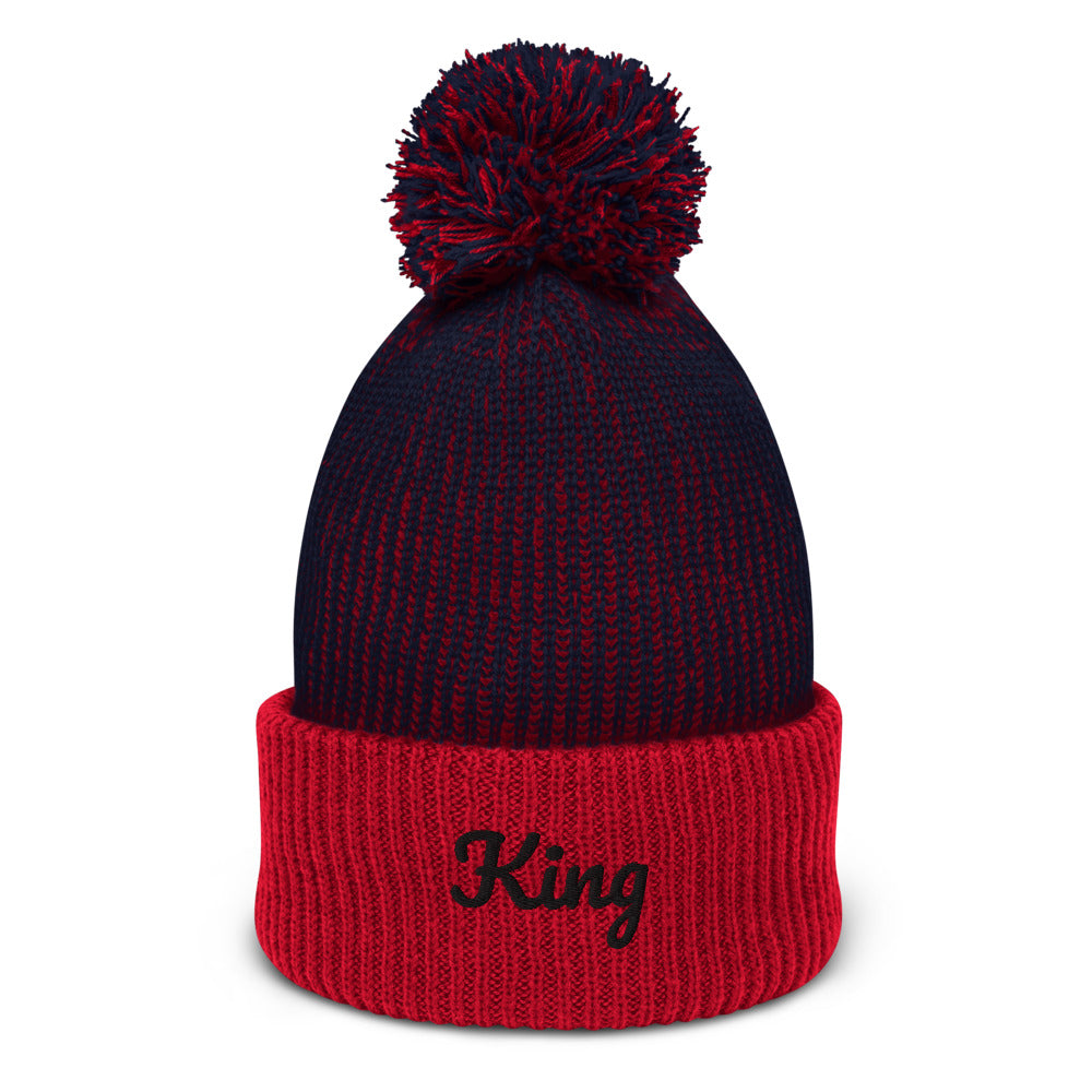 King embroidered Pom-Pom Beanie