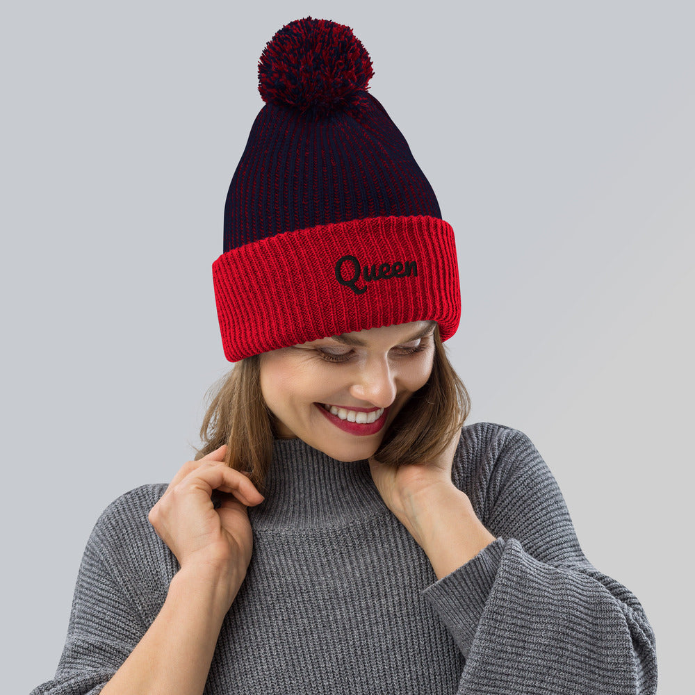 Queen embroidered Pom-Pom Beanie