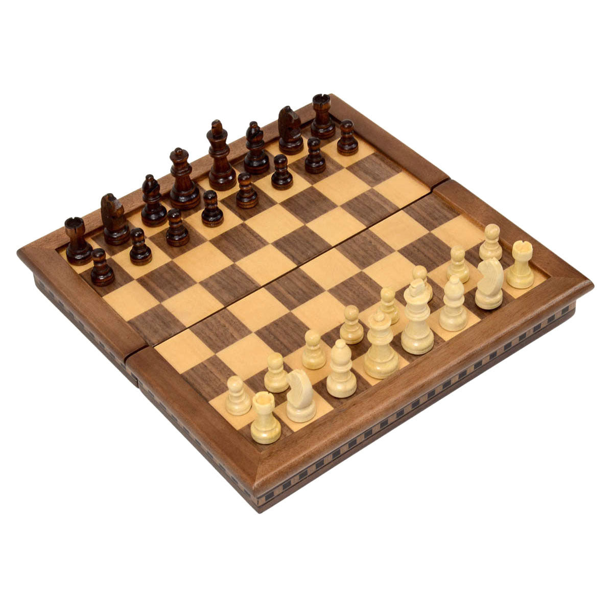 Folding Wooden Chess Set With Decorative Trim