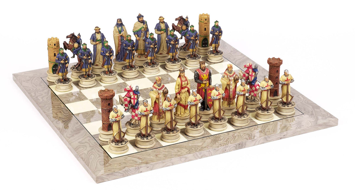 Crushed Alabaster Crusaders Chess Set